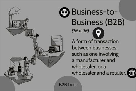 Business‑to‑Business (B2B)Pronunciation line: [ˈbē ˈtü ˈbē]Definition text:“A form of transaction between businesses, such as one involving a manufacturer and wholesaler, or a wholesaler and a retailer.”